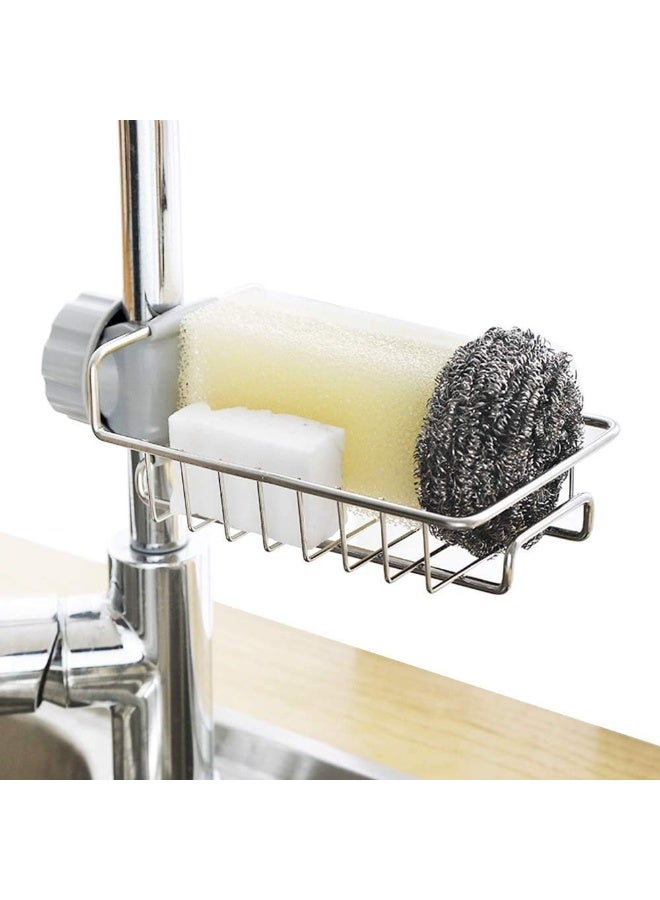 Giffy Sink Caddy Organizer Kitchen Faucet Sponge Holder Drainer Shelf Soap Sponge Stainless Steel Faucet Storage Rack - Silver - Image 1